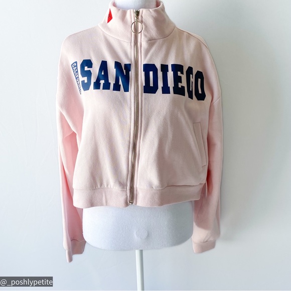 San Diego zipper light pink turtleneck bomber crop jacket - Picture 3 of 13